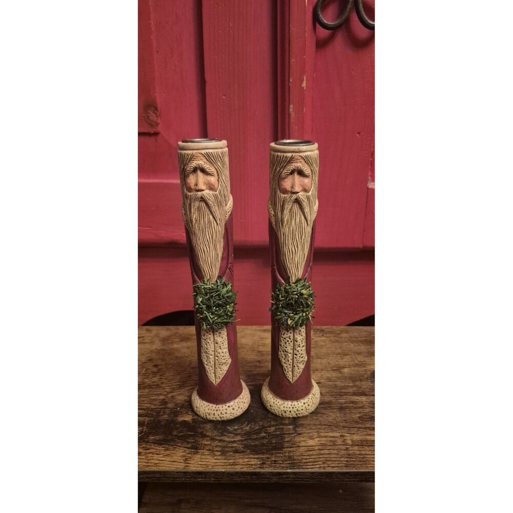 Vintage Kurt Adler Old World Tall Santa Resin Taper Candle Holders Set of 2 EUC